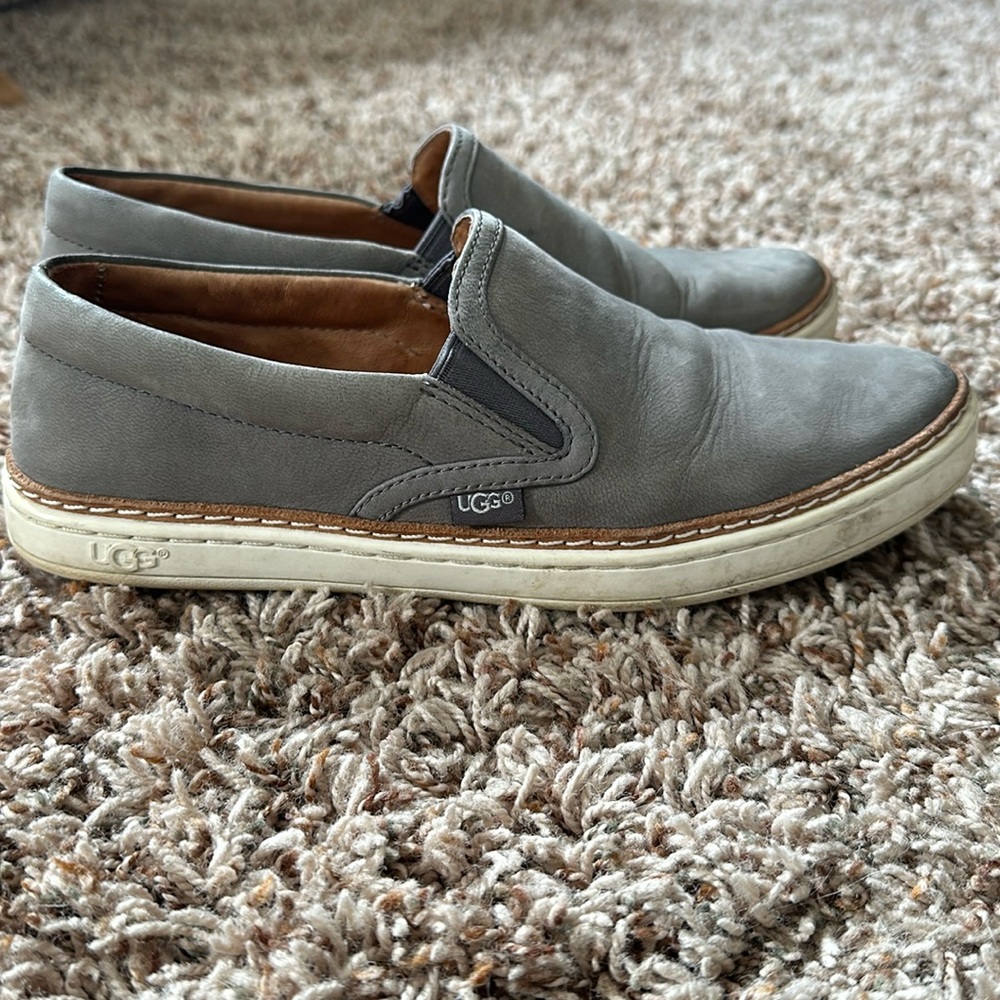 Ugg, gray leather, slip on shoes size 6.5